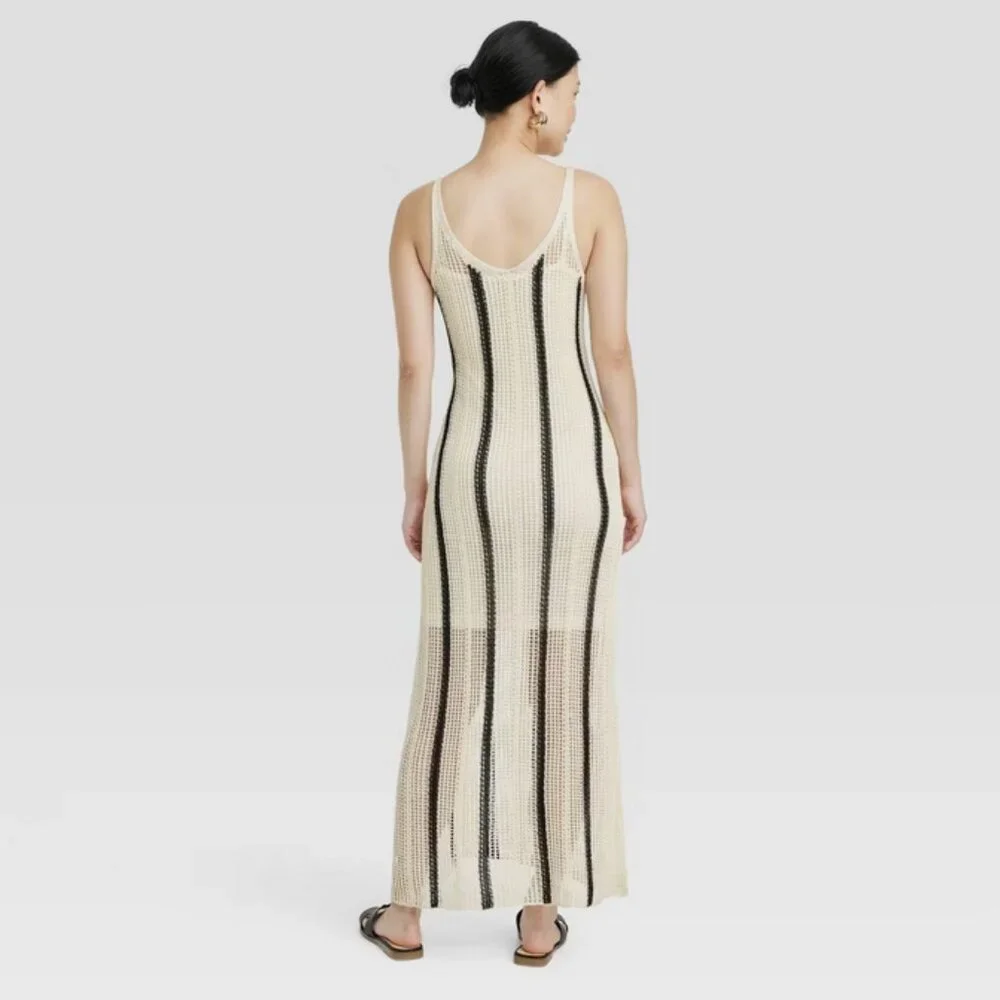 Women's Open Work Maxi Sundress - A New Day Cream/Black Striped S - Picture 3 of 4